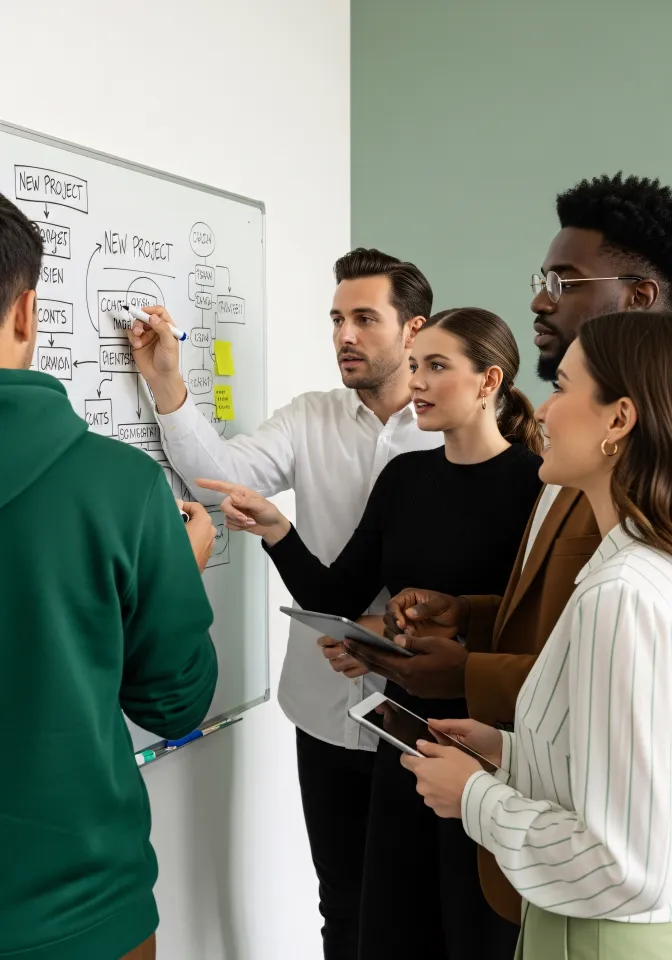 Reunião de escritores desenvolvendo ideias