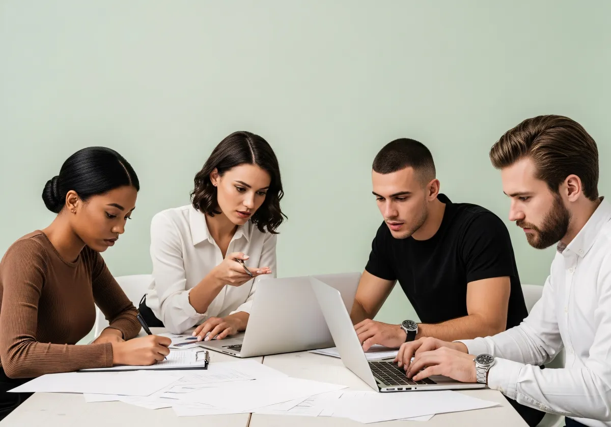 Grupo de autores trocando ideias no ambiente literário